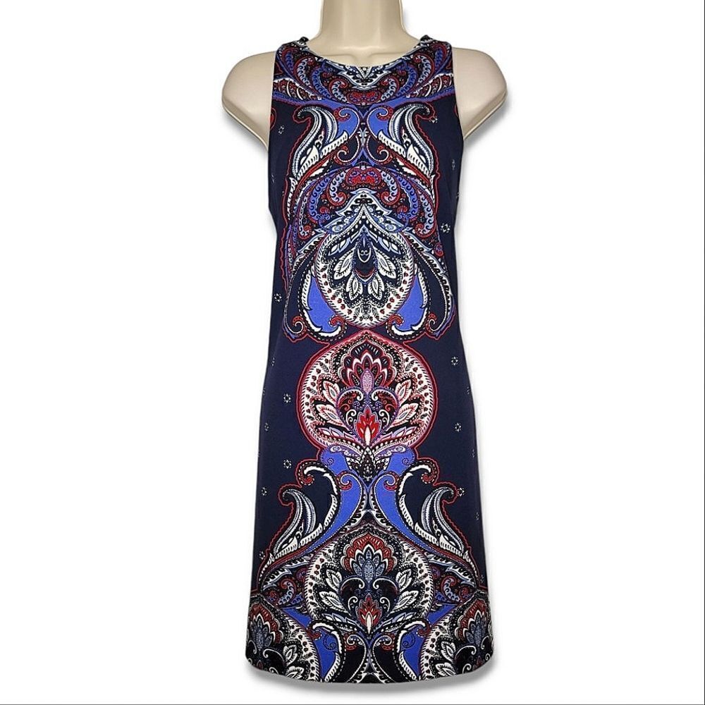 Banana Republic Paisley Navy & Red Shift  Sleeveless Dress